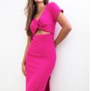 JUNIPER BLU Chic Magenta Midi Dress with cutout Size Med NWOT